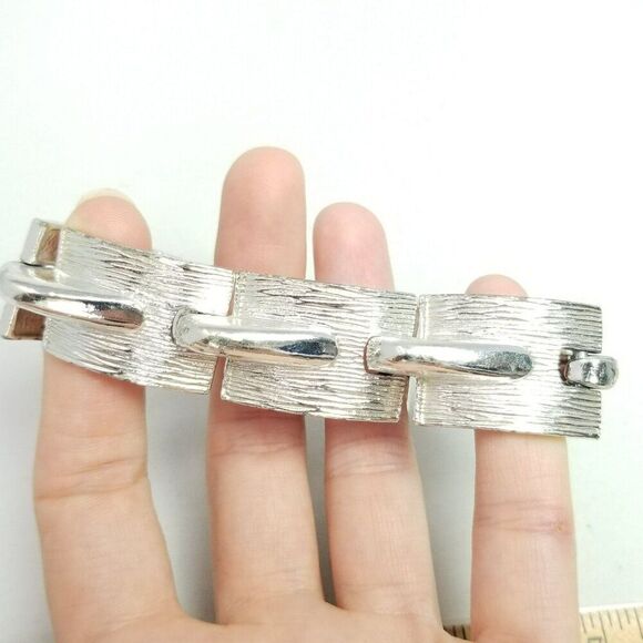 Vintage Chunky Silver Tone Panel Bangle Bracelet, Retro Unsigned Estate - Picture 1 of 5